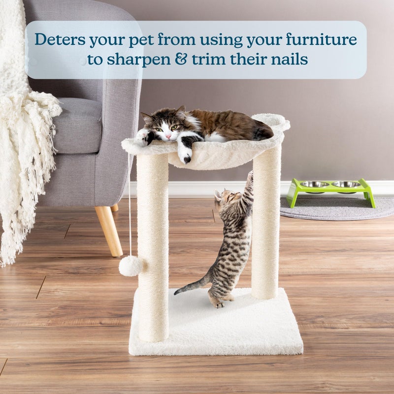 PETMAKER 19-Inch Cat Scratching Post with Hammock ? Sisal Fabric and Carpet Small Cat Tree, Hanging Ball Toy for Adult Cats and Kittens by PETMAKER (White) - Image 4